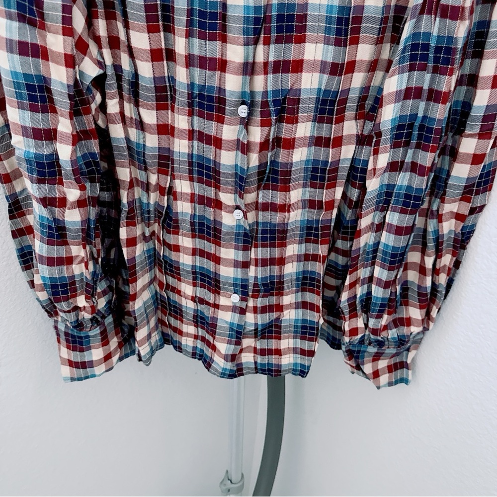 NWT DÔEN Harlow Plaid Blouson-Sleeve Blouse - Picture 4 of 11
